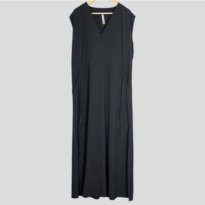 Athleta Marlow Maxi Dress Black Sleeveless V-neck Cinch Belt Pockets XL